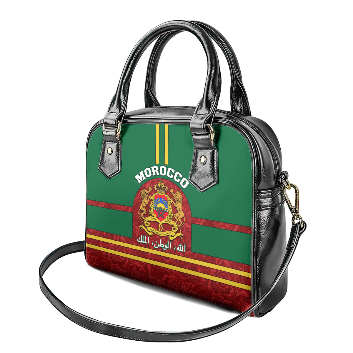 morocco-proclamation-day-shoulder-handbag-marruecos-coat-of-arms-roses-pattern
