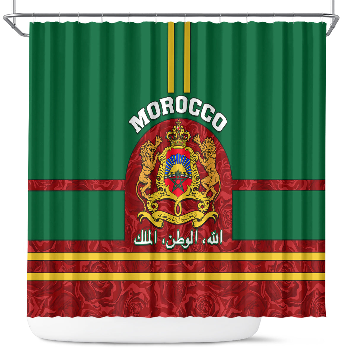morocco-proclamation-day-shower-curtain-marruecos-coat-of-arms-roses-pattern