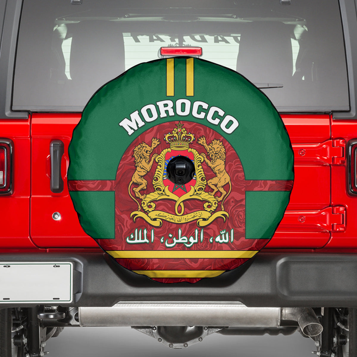 Morocco Proclamation Day Spare Tire Cover Marruecos Coat of Arms Roses Pattern - Wonder Print Shop