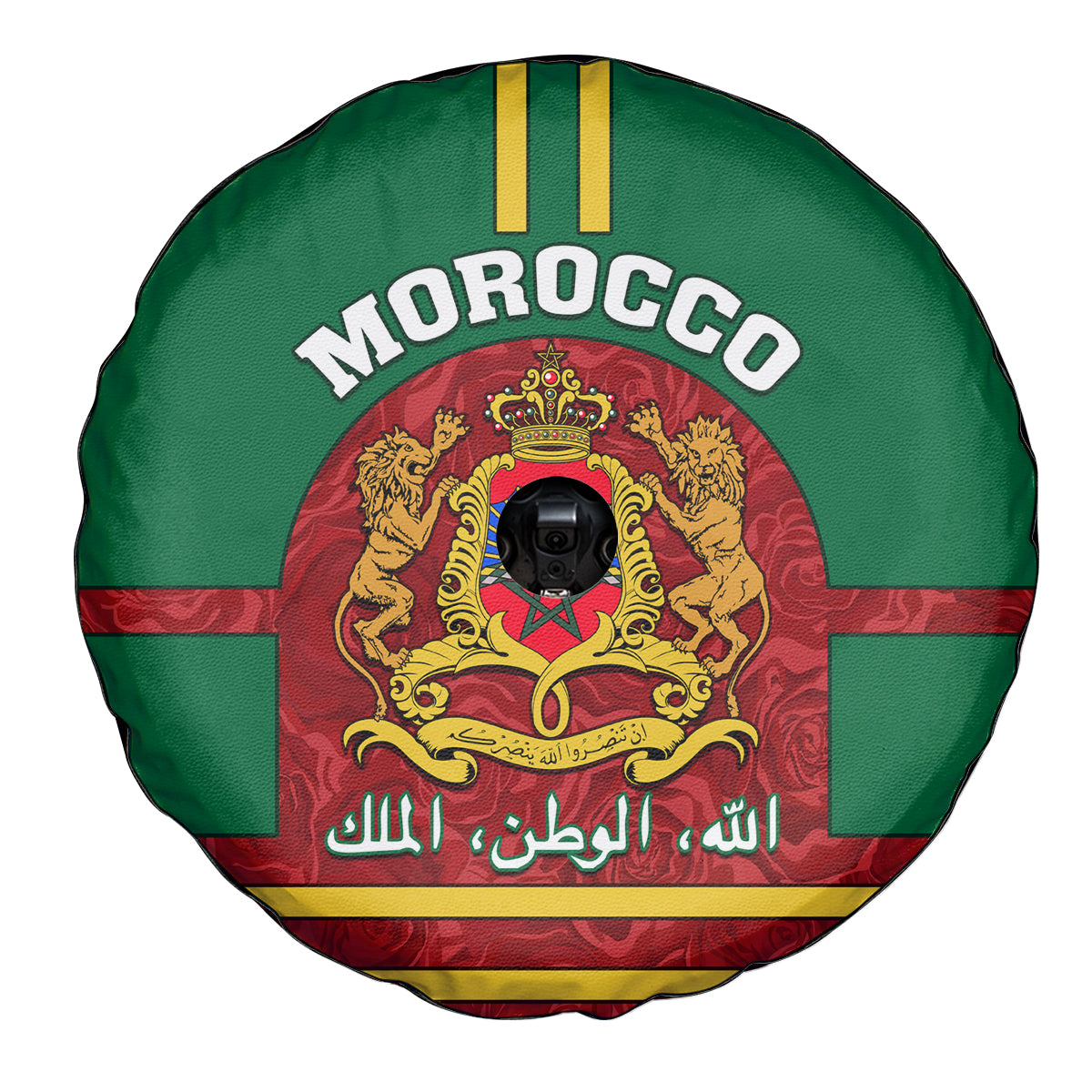 Morocco Proclamation Day Spare Tire Cover Marruecos Coat of Arms Roses Pattern - Wonder Print Shop
