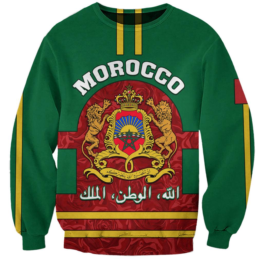 Morocco Proclamation Day Sweatshirt Marruecos Coat of Arms Roses Pattern - Wonder Print Shop