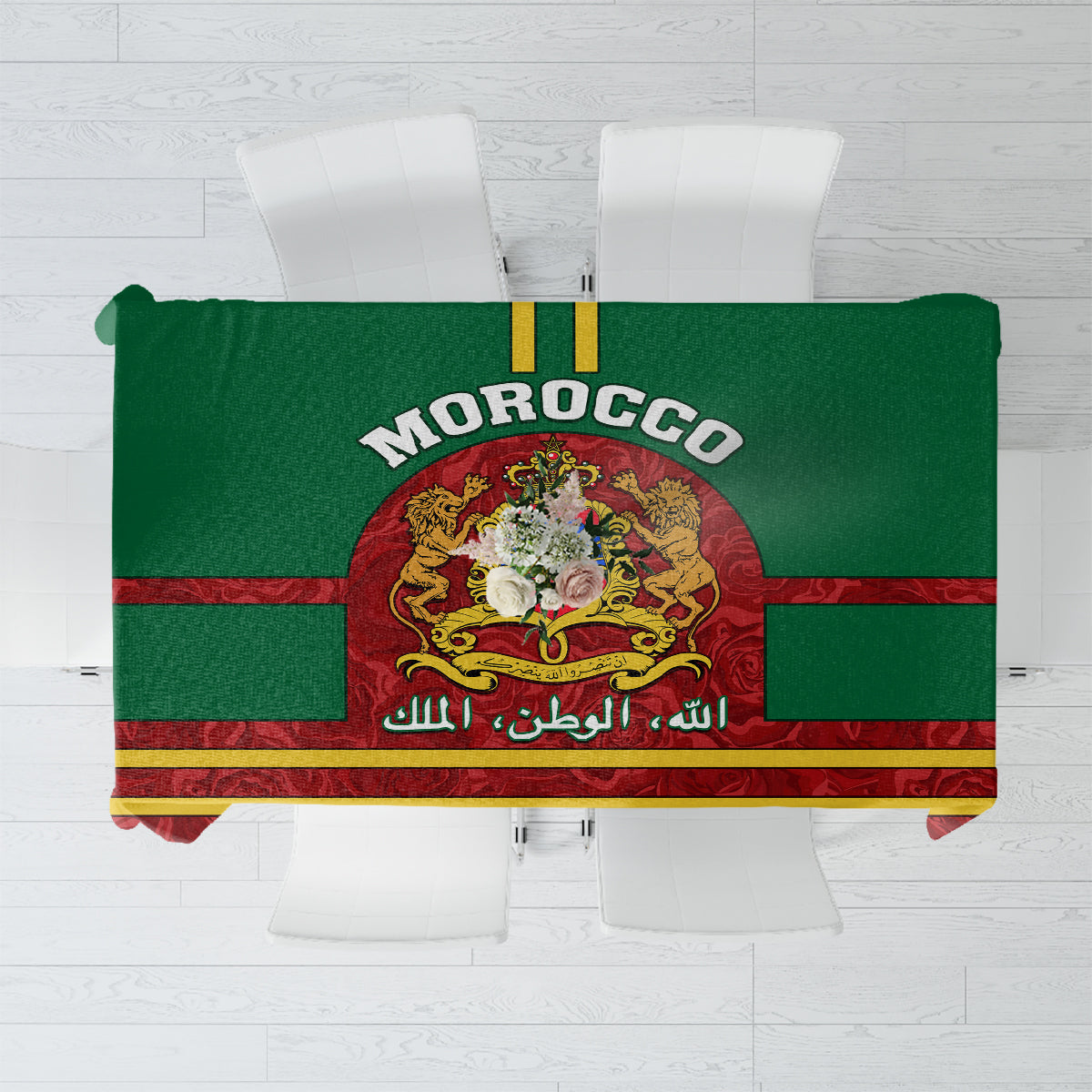 Morocco Proclamation Day Tablecloth Marruecos Coat of Arms Roses Pattern - Wonder Print Shop