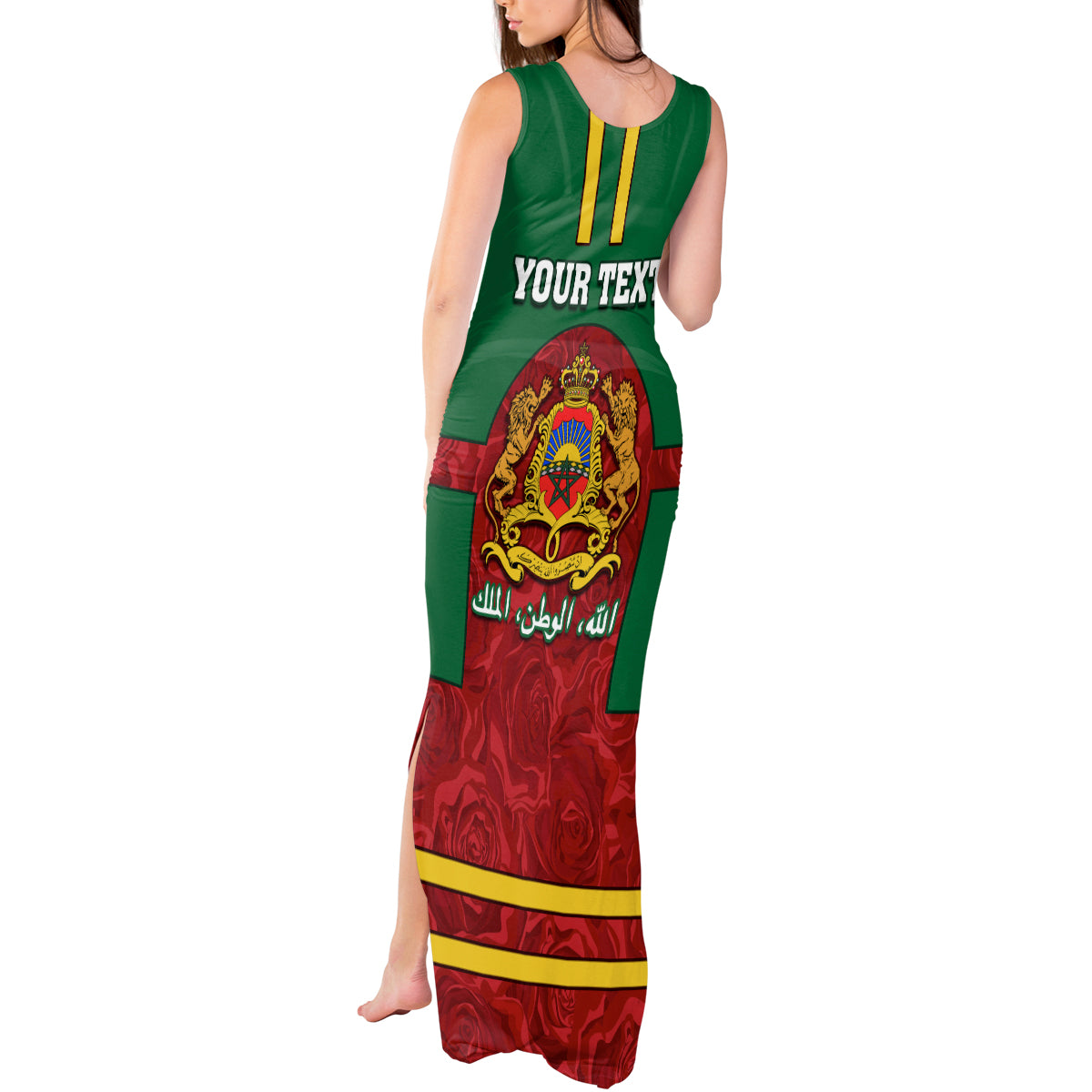 Morocco Proclamation Day Tank Maxi Dress Marruecos Coat of Arms Roses Pattern - Wonder Print Shop