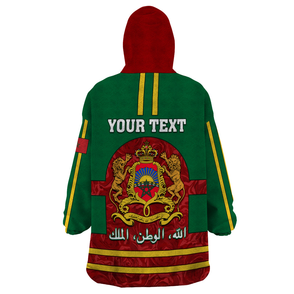 Morocco Proclamation Day Wearable Blanket Hoodie Marruecos Coat of Arms Roses Pattern - Wonder Print Shop