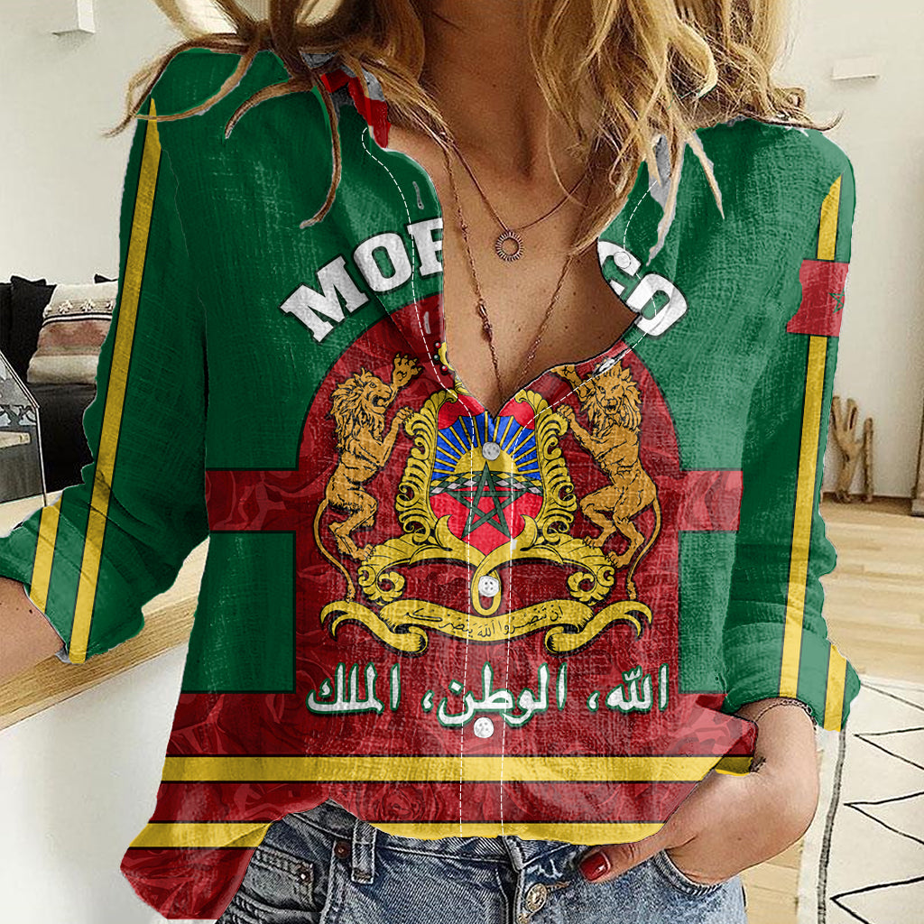 morocco-proclamation-day-women-casual-shirt-marruecos-coat-of-arms-roses-pattern