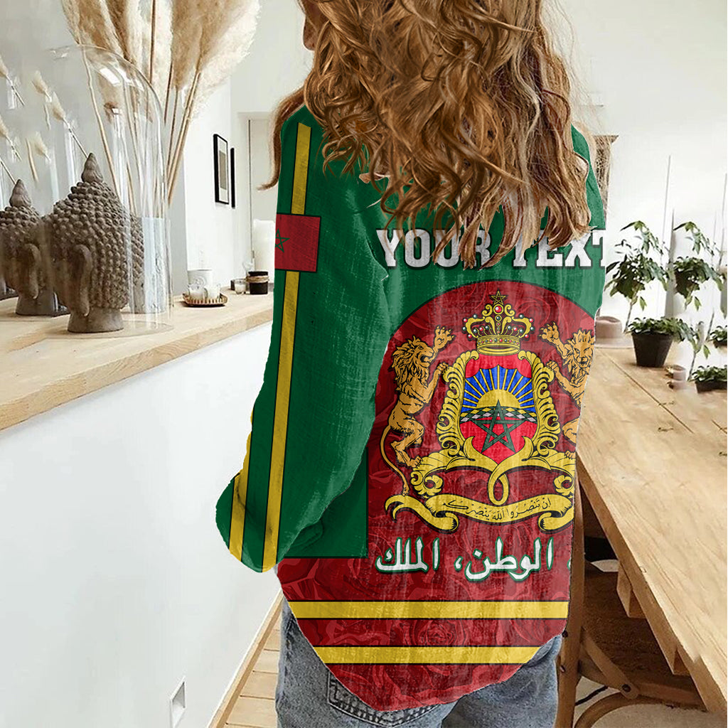 Morocco Proclamation Day Women Casual Shirt Marruecos Coat of Arms Roses Pattern - Wonder Print Shop