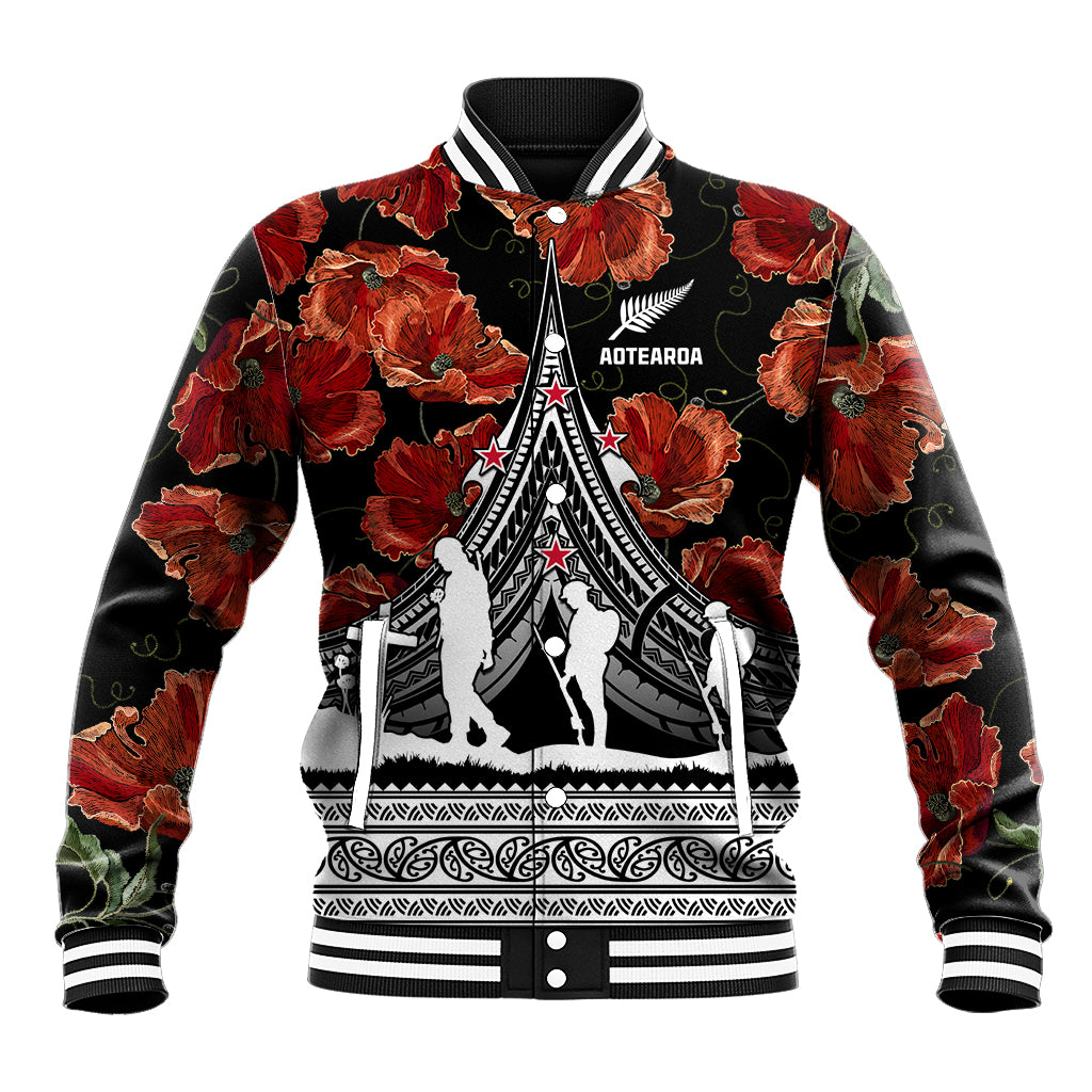 New Zealand ANZAC Day Baseball Jacket Poppy With Polynesian Pattern - Wonder Print Shop