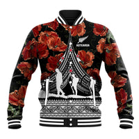 New Zealand ANZAC Day Baseball Jacket Poppy With Polynesian Pattern - Wonder Print Shop