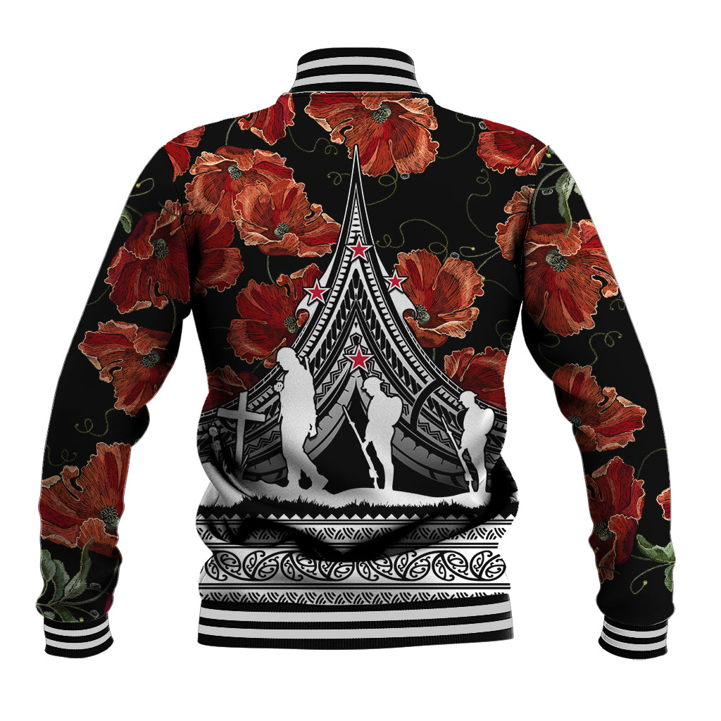 New Zealand ANZAC Day Baseball Jacket Poppy With Polynesian Pattern - Wonder Print Shop