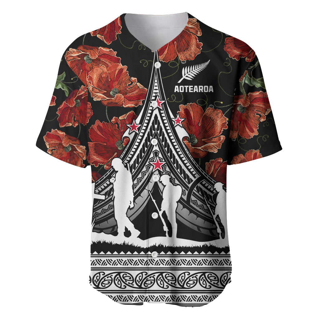 New Zealand ANZAC Day Baseball Jersey Poppy With Polynesian Pattern - Wonder Print Shop