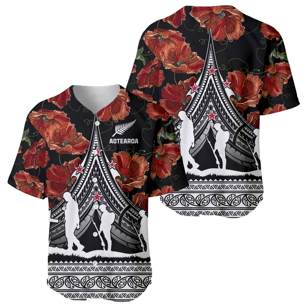 New Zealand ANZAC Day Baseball Jersey Poppy With Polynesian Pattern - Wonder Print Shop