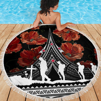 New Zealand ANZAC Day Beach Blanket Poppy With Polynesian Pattern - Wonder Print Shop
