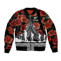 New Zealand ANZAC Day Bomber Jacket Poppy With Polynesian Pattern - Wonder Print Shop