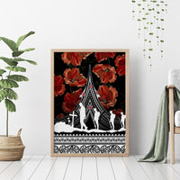 New Zealand ANZAC Day Canvas Wall Art Poppy With Polynesian Pattern - Wonder Print Shop
