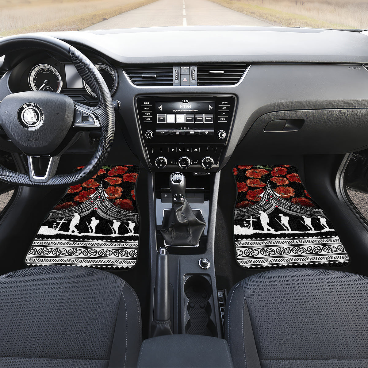 New Zealand ANZAC Day Car Mats Poppy With Polynesian Pattern - Wonder Print Shop