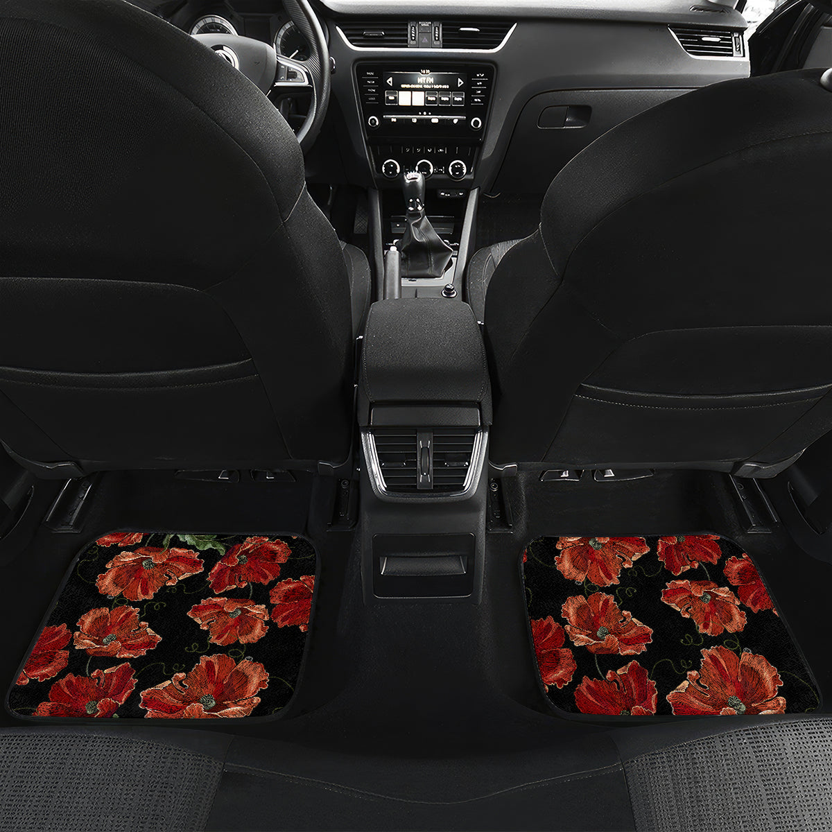 New Zealand ANZAC Day Car Mats Poppy With Polynesian Pattern - Wonder Print Shop