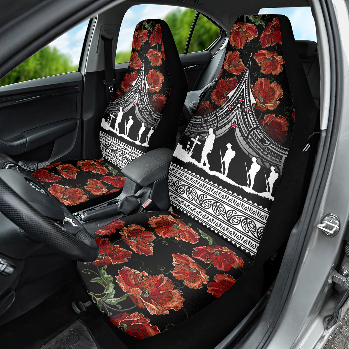 New Zealand ANZAC Day Car Seat Cover Poppy With Polynesian Pattern - Wonder Print Shop