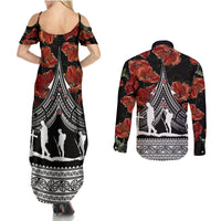New Zealand ANZAC Day Couples Matching Summer Maxi Dress and Long Sleeve Button Shirt Poppy With Polynesian Pattern - Wonder Print Shop