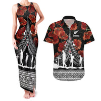 New Zealand ANZAC Day Couples Matching Tank Maxi Dress and Hawaiian Shirt Poppy With Polynesian Pattern - Wonder Print Shop