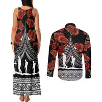 New Zealand ANZAC Day Couples Matching Tank Maxi Dress and Long Sleeve Button Shirt Poppy With Polynesian Pattern - Wonder Print Shop