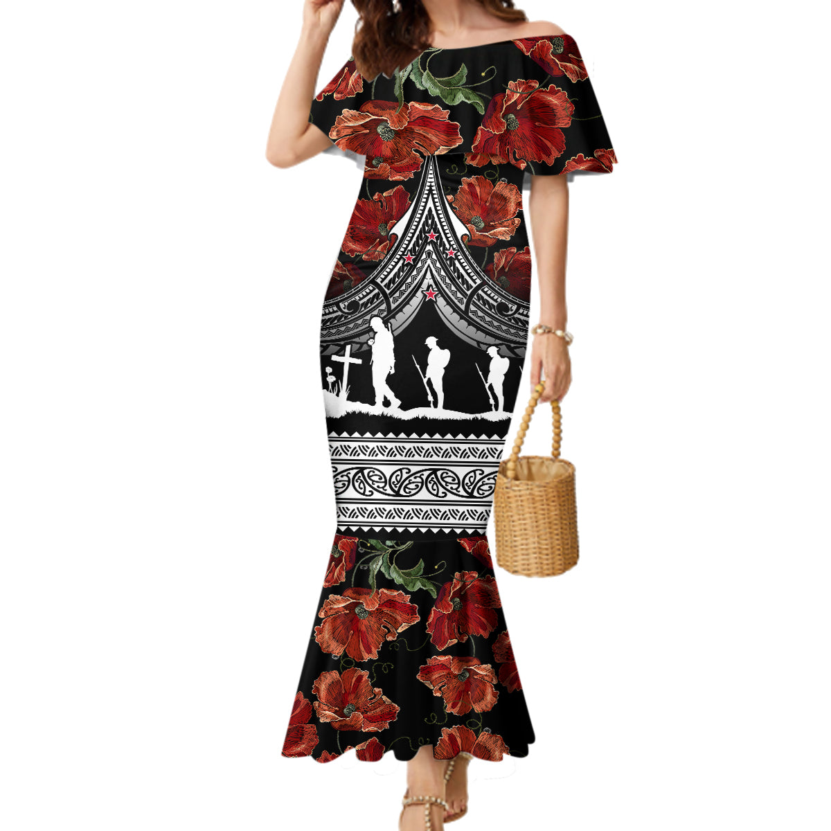 New Zealand ANZAC Day Family Matching Mermaid Dress and Hawaiian Shirt Poppy With Polynesian Pattern - Wonder Print Shop