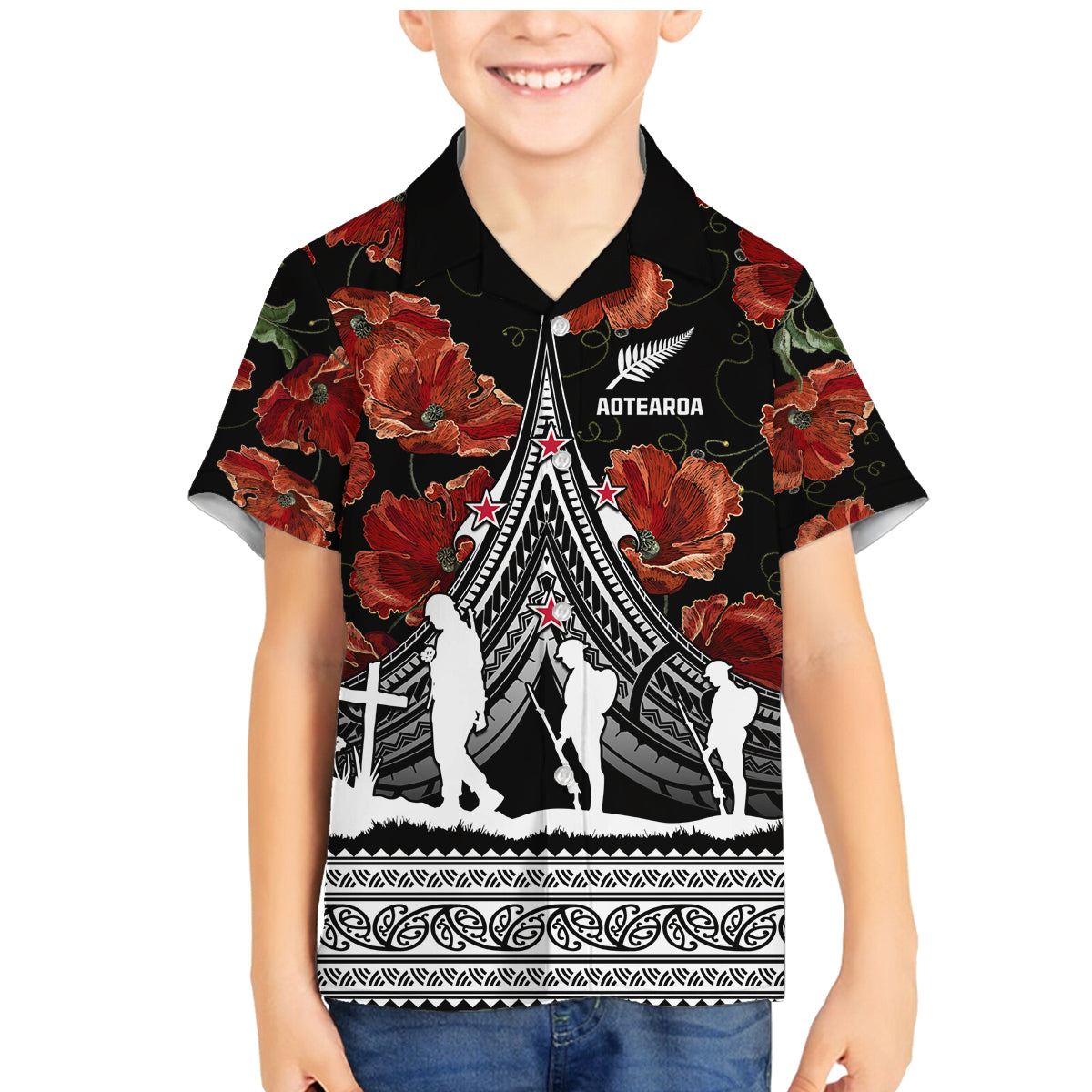 New Zealand ANZAC Day Family Matching Mermaid Dress and Hawaiian Shirt Poppy With Polynesian Pattern - Wonder Print Shop