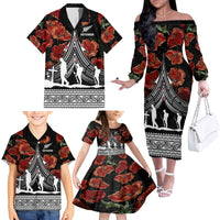 New Zealand ANZAC Day Family Matching Off Shoulder Long Sleeve Dress and Hawaiian Shirt Poppy With Polynesian Pattern - Wonder Print Shop