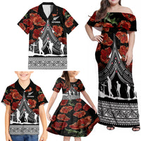 New Zealand ANZAC Day Family Matching Off Shoulder Maxi Dress and Hawaiian Shirt Poppy With Polynesian Pattern - Wonder Print Shop