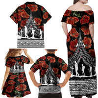 New Zealand ANZAC Day Family Matching Off Shoulder Maxi Dress and Hawaiian Shirt Poppy With Polynesian Pattern - Wonder Print Shop