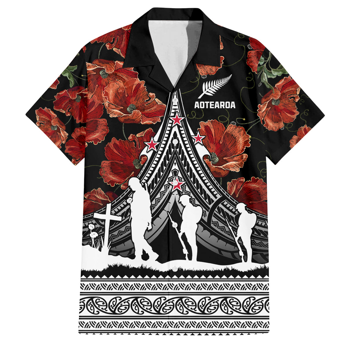 New Zealand ANZAC Day Family Matching Off Shoulder Maxi Dress and Hawaiian Shirt Poppy With Polynesian Pattern - Wonder Print Shop