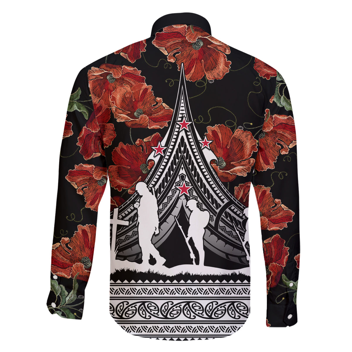 New Zealand ANZAC Day Family Matching Off Shoulder Maxi Dress and Hawaiian Shirt Poppy With Polynesian Pattern - Wonder Print Shop