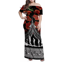 New Zealand ANZAC Day Family Matching Off Shoulder Maxi Dress and Hawaiian Shirt Poppy With Polynesian Pattern - Wonder Print Shop