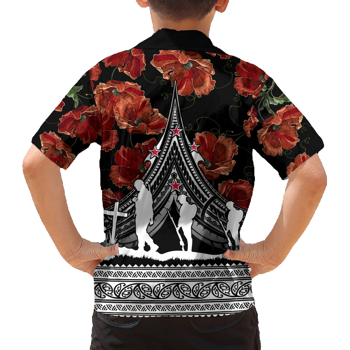 New Zealand ANZAC Day Family Matching Off Shoulder Short Dress and Hawaiian Shirt Poppy With Polynesian Pattern - Wonder Print Shop