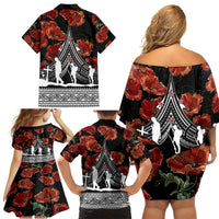 New Zealand ANZAC Day Family Matching Off Shoulder Short Dress and Hawaiian Shirt Poppy With Polynesian Pattern - Wonder Print Shop