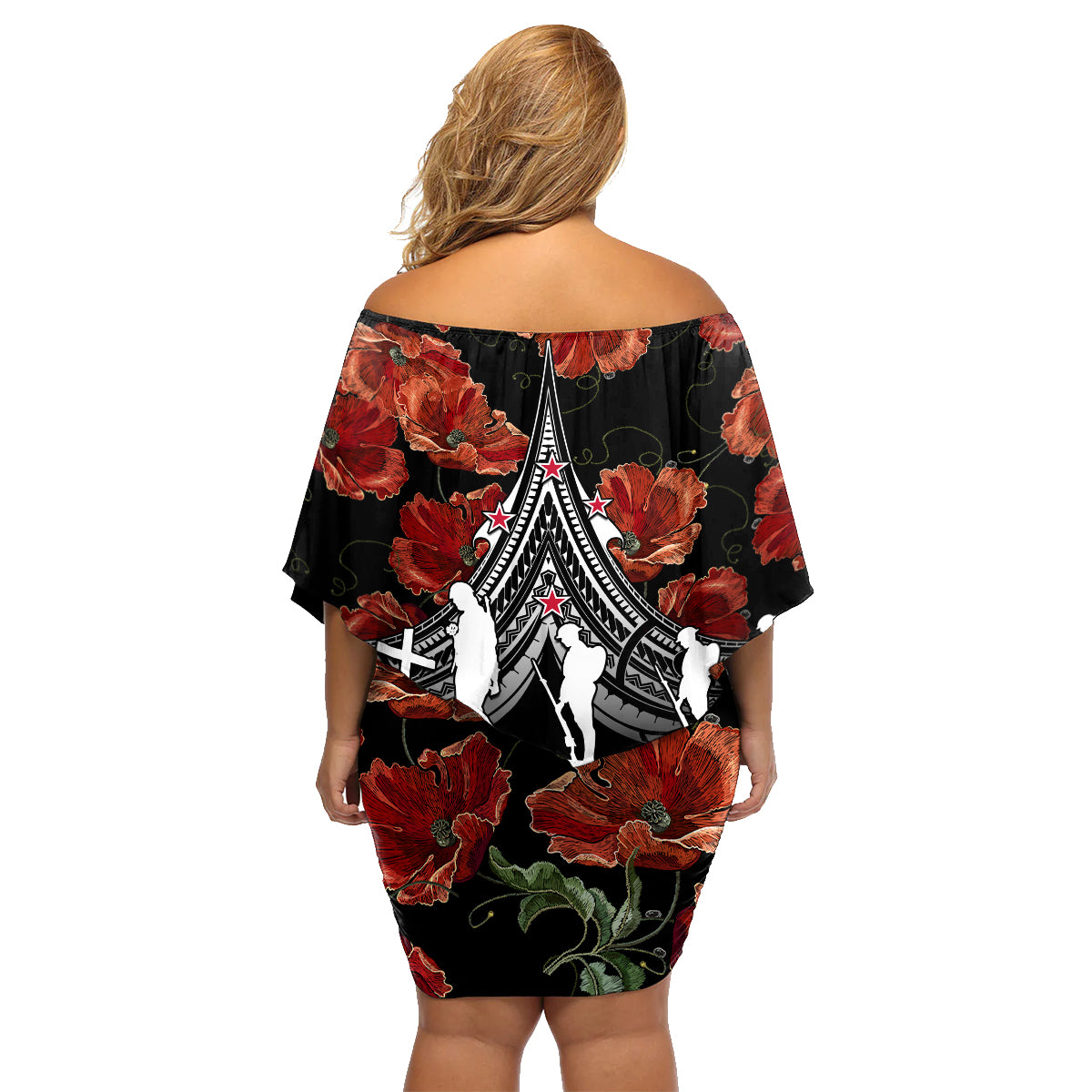 New Zealand ANZAC Day Family Matching Off Shoulder Short Dress and Hawaiian Shirt Poppy With Polynesian Pattern - Wonder Print Shop