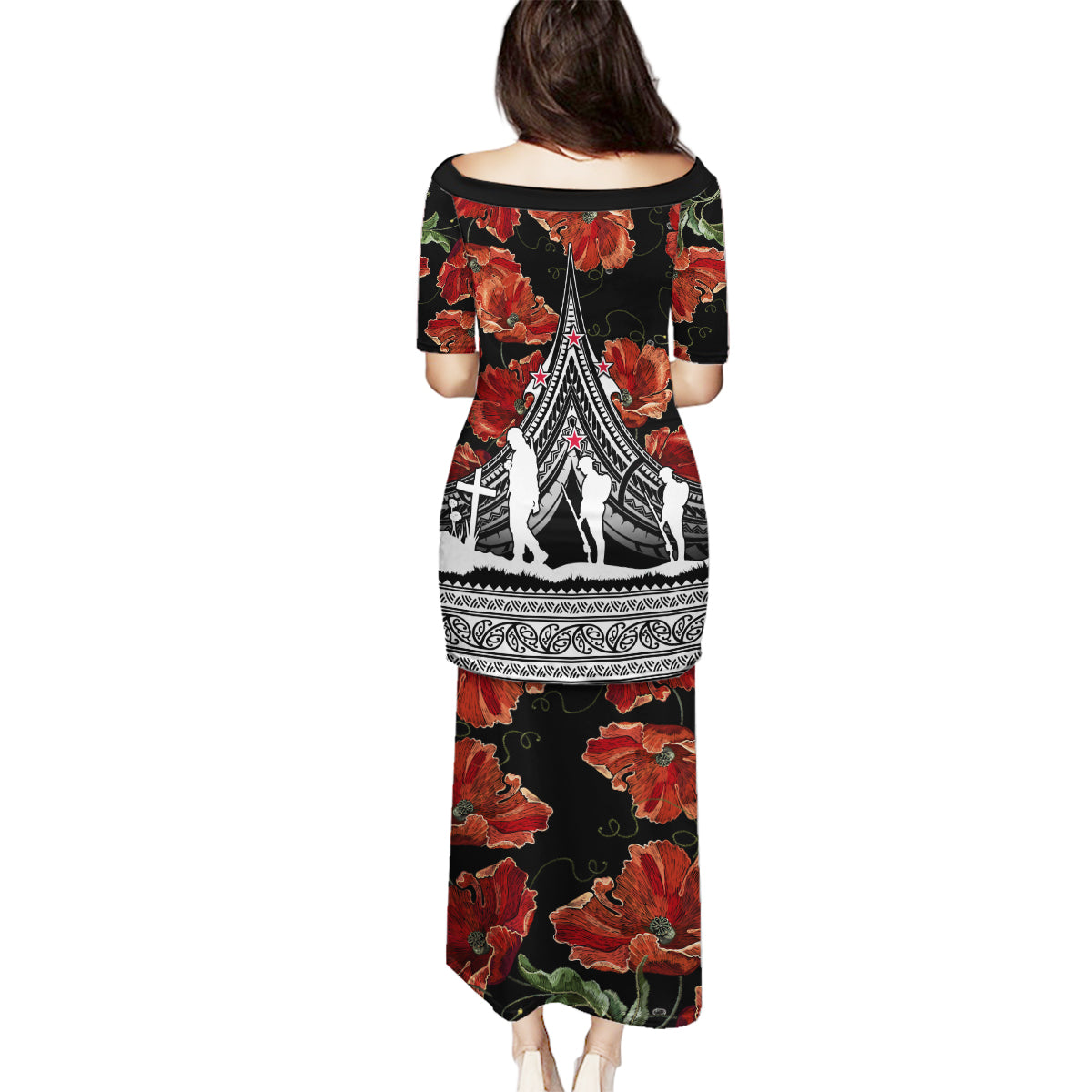 New Zealand ANZAC Day Family Matching Puletasi Dress and Hawaiian Shirt Poppy With Polynesian Pattern - Wonder Print Shop