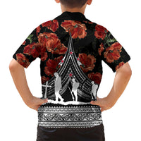 New Zealand ANZAC Day Family Matching Short Sleeve Bodycon Dress and Hawaiian Shirt Poppy With Polynesian Pattern - Wonder Print Shop