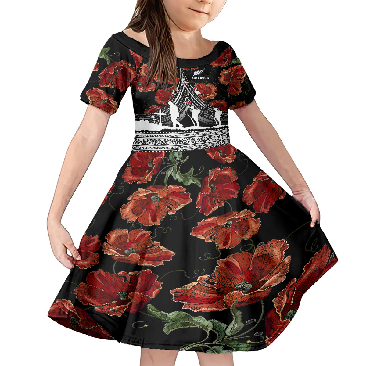 New Zealand ANZAC Day Family Matching Summer Maxi Dress and Hawaiian Shirt Poppy With Polynesian Pattern - Wonder Print Shop