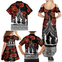 New Zealand ANZAC Day Family Matching Summer Maxi Dress and Hawaiian Shirt Poppy With Polynesian Pattern - Wonder Print Shop