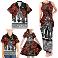New Zealand ANZAC Day Family Matching Tank Maxi Dress and Hawaiian Shirt Poppy With Polynesian Pattern - Wonder Print Shop