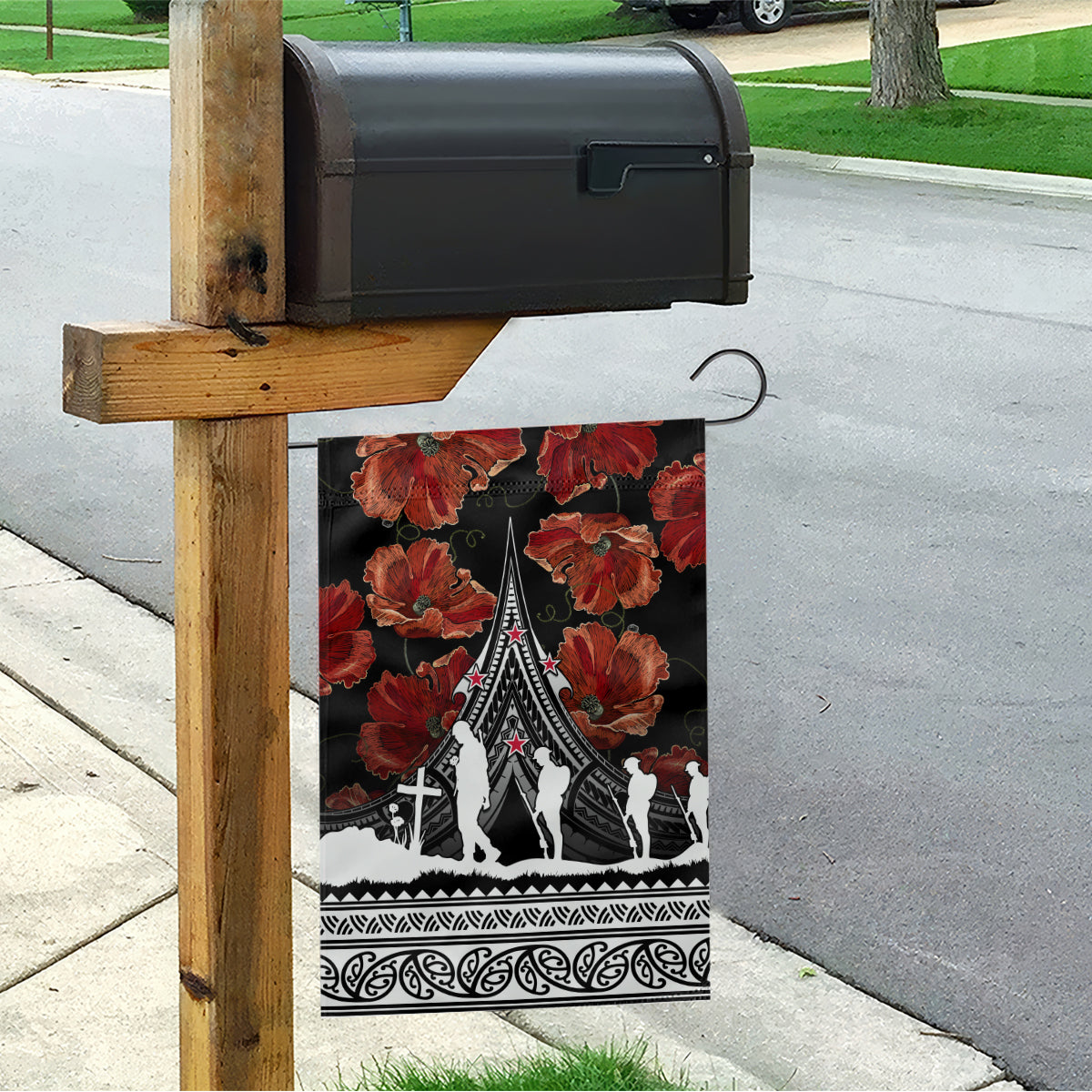 New Zealand ANZAC Day Garden Flag Poppy With Polynesian Pattern - Wonder Print Shop