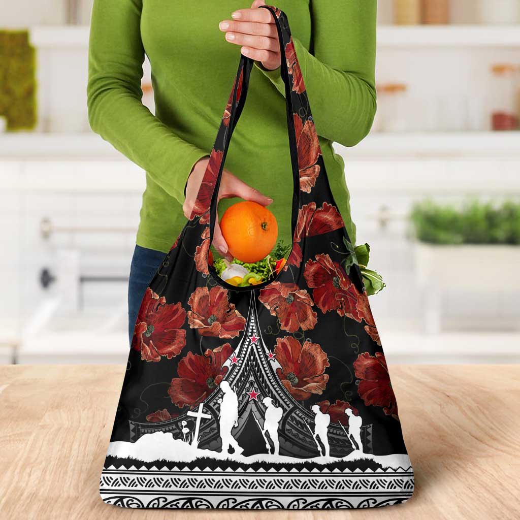 New Zealand ANZAC Day Grocery Bag Poppy With Polynesian Pattern