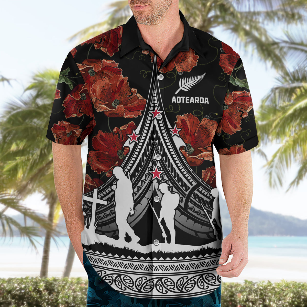 New Zealand ANZAC Day Hawaiian Shirt Poppy With Polynesian Pattern - Wonder Print Shop
