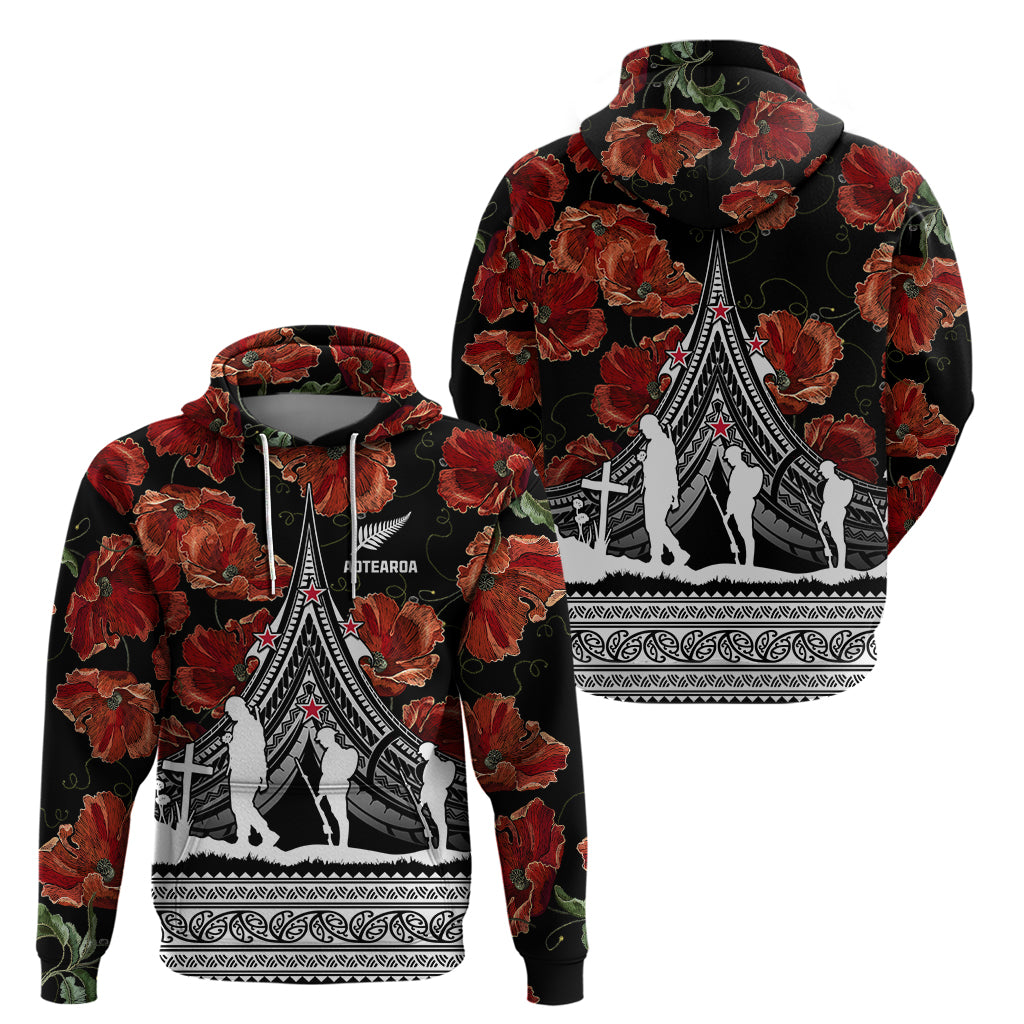 New Zealand ANZAC Day Hoodie Poppy With Polynesian Pattern - Wonder Print Shop