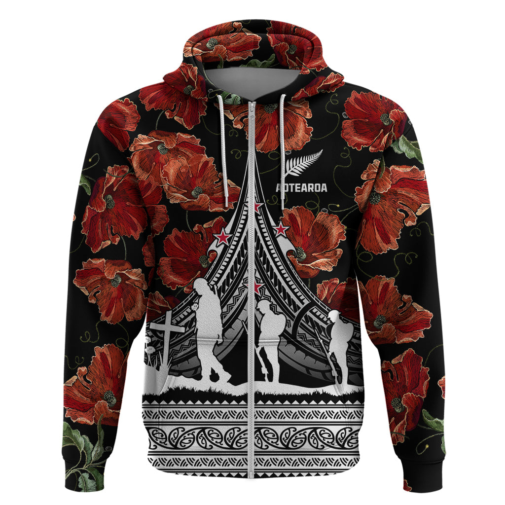New Zealand ANZAC Day Hoodie Poppy With Polynesian Pattern - Wonder Print Shop