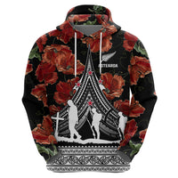 New Zealand ANZAC Day Hoodie Poppy With Polynesian Pattern - Wonder Print Shop