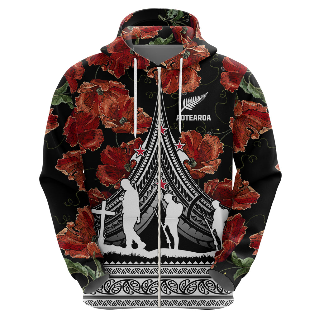 New Zealand ANZAC Day Hoodie Poppy With Polynesian Pattern - Wonder Print Shop