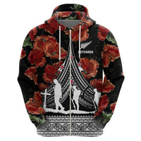 New Zealand ANZAC Day Hoodie Poppy With Polynesian Pattern - Wonder Print Shop
