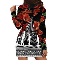 New Zealand ANZAC Day Hoodie Dress Poppy With Polynesian Pattern - Wonder Print Shop