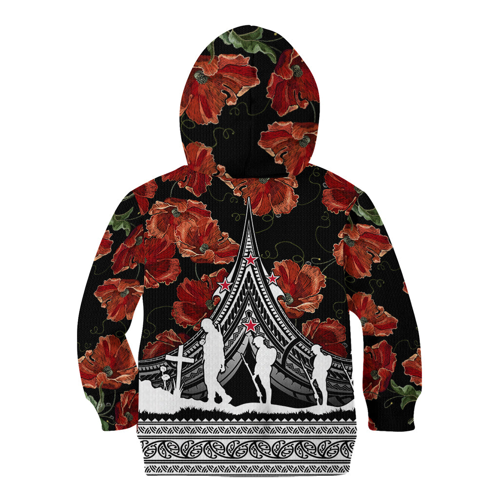 New Zealand ANZAC Day Kid Hoodie Poppy With Polynesian Pattern - Wonder Print Shop